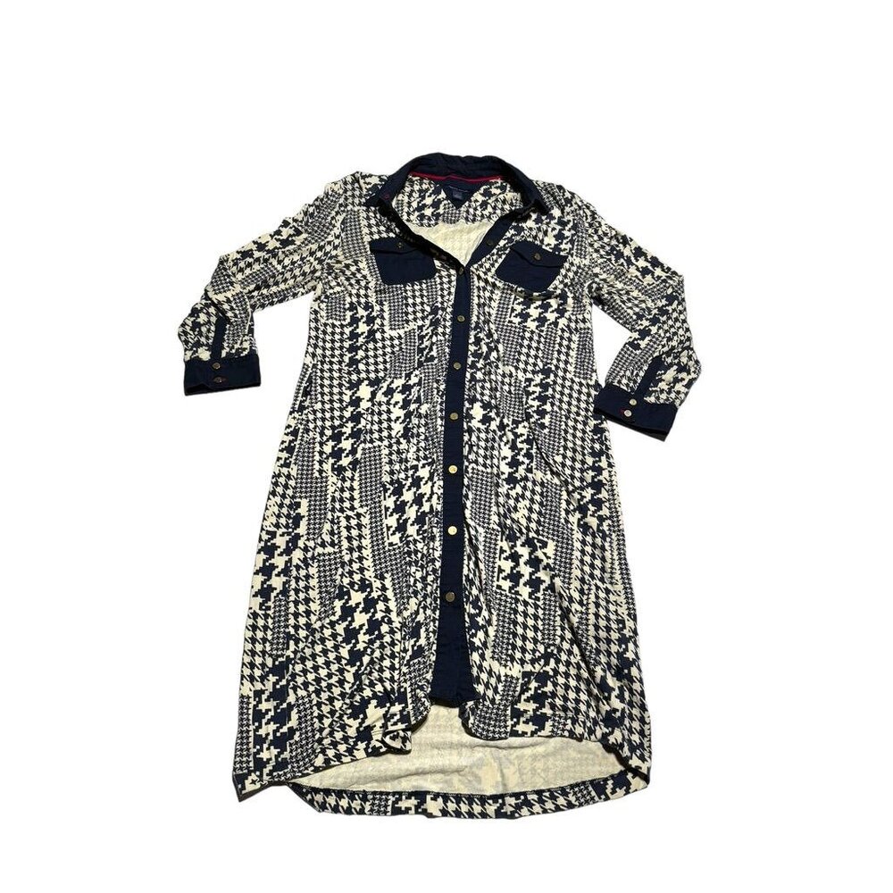Tommy Hilfiger Blue/Cream Houndstooth Shirtdress Size Medium